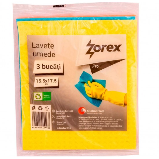 Set 3 Lavete Umede Zorex Pro, 15.5x17.5 cm, Diverse Culori, Lavete pentru Curatenie, Lavete Menaj, Lavete pentru Bucatarie, Lavete pentru Vase, Laveta Umeda Universala