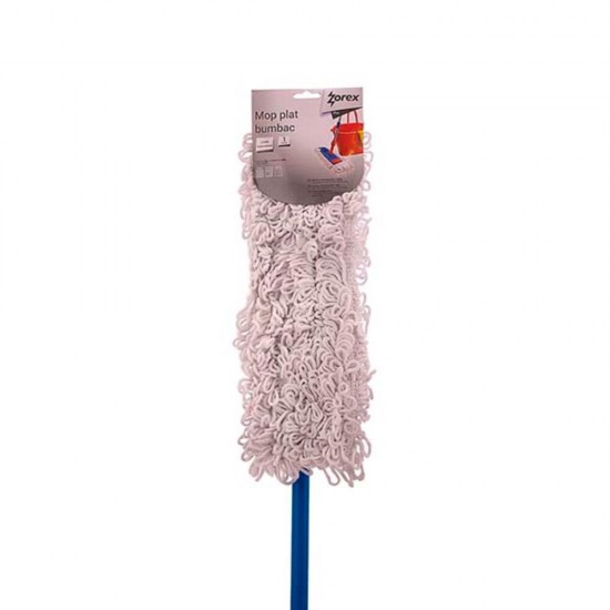 Mop Plat Zorex, 41x12 cm, Coada Telescopica 1.2 m, Culoare Alba, Mopuri Plate, Mopuri cu Coada Metalica, Mopuri Curatenie, Mopuri din Bumbac, Mop Plat Bumbac, Mopuri Menaj, Accesorii pentru Uz Casnic