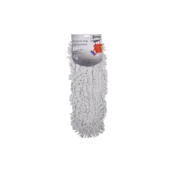 Rezerva Mop Bumbac Zorex, 41x12.5 cm, Culoare Alba, Greutate 168 g, Rezerve Mop, Rezerve Mopuri Plate, Rezerve pentru Mop Plat, Rezerve de Bumbac pentru Mop Plat, Rezerva pentru Mop Plat, Accesorii Curatenie, Accesorii Menaj