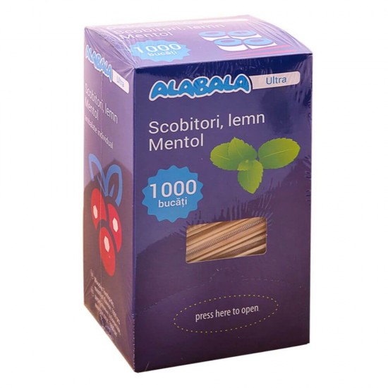 Scobitori Mentolate Lemn, 1000 Buc/Set, 2x66 mm, Ambalate Individual, Scobitori cu Menta, Scobitori cu Varf Mentolat, Scobitori din Lemn cu Aroma de Menta, Scobitori pentru Petreceri, Scobitori pentru Aperitive