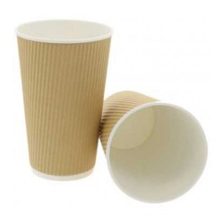 Set 30 Pahare din Carton 12 Oz, Model Ripple Wall Natur cu Perete Triplu Tip Linii, 350 ml
