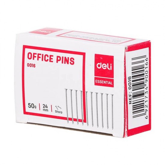 Ace cu Gamalie Pentru Birou DELI Essential, Crom, 24 mm, 50 g, Ace Prindere Hartie, Ace de Gamalie pentru Hartie, Ace de Gamalie Hartie, Ace de Gamalie pentru Panou de Pluta, Ace de Gamalie Birou pentru Hartie, Ace Prindere Hartie in Panou de Pluta
