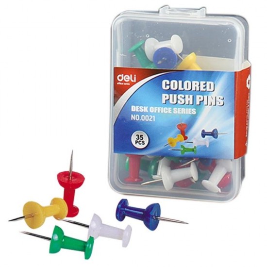 Pioneze Pluta, Deli Essential, 35 Buc/Set, Diverse Culori, 23 mm, Pioneza Cap Plastic Colorat, Piuneza Colorata Deli Essential, Piuneze Panouri Pluta, Pioneze pentru Afisiere, Pioneza pentru Afisier, Pioneze Panou Textil