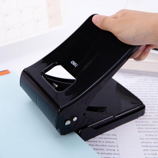 Perforator Birou Deli Expert, 60 Coli, Negru, Perforator de Hartie cu Blocare, Perforatoare Manuale pentru Birou, Perforatoare pentru Hartie, Deli Expert Perforator cu Indicator Gradat, Perforator cu Indicator Gradat pentru Birou Deli Expert