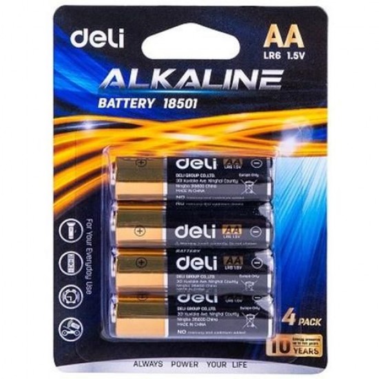 Set 4 Baterii Alcaline Deli AA, LR6 1.5 V, Baterii AA LR6, Baterie Telecomanda, Baterii Delia pentru Jucarii, Baterii AA, Set Baterii AA, Set Baterii LR6, Baterii 1.5 V, Baterii Tip AA