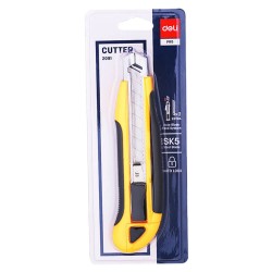 Cutter cu Autoblocare DELI Pro, Lama de Otel, Galben, 0.4x9x80 mm, 1 Buc, Cutter pentru Hartie, Cutter pentru Carton, Cutter pentru Materiale, Cutter cu Autoblocare, Cutter cu Lama de Otel, Cutter Maner Plastic, Cutter Autobocare Lama 80mm