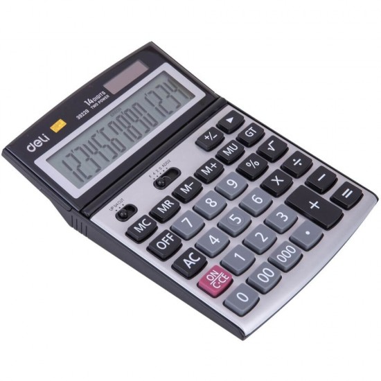 Calculator de Birou Deli Core, 14 Digits, 192x138x37 mm, Alimentare Duala, Corp din Plastic Gri, Calculatoare Birou, Calculator 14 Digits, Calculator 14 DG de Buzunar, Calculator de Birou Deli, Calculatoare Buzunar, Calculator Portabil