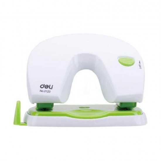 Perforator Birou Deli Vivid, 20 Coli, Alb si Verde, Perforator de Hartie, Perforatoare Manuale pentru Birou, Perforatoare pentru Hartie, Deli Vivid Perforator cu Indicator Gradat, Perforator cu Indicator Gradat pentru Birou Deli Vivid