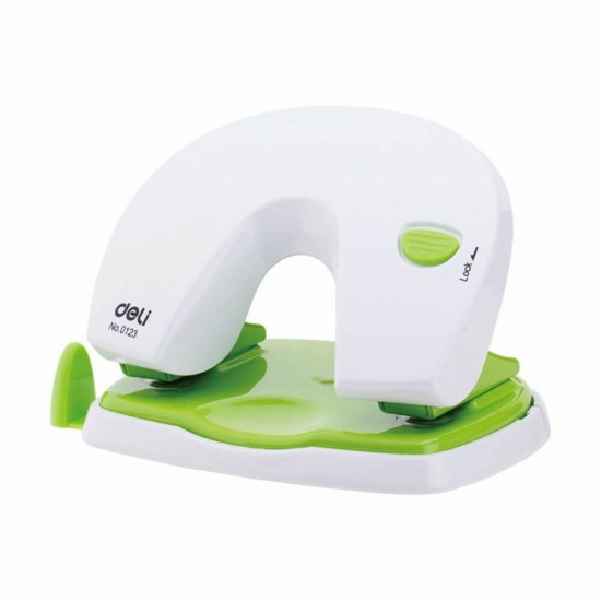 Perforator Birou Deli Vivid, 20 Coli, Alb si Verde, Perforator de Hartie, Perforatoare Manuale pentru Birou, Perforatoare pentru Hartie, Deli Vivid Perforator cu Indicator Gradat, Perforator cu Indicator Gradat pentru Birou Deli Vivid