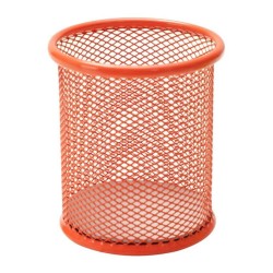 Suport Birou Cilindric Deli Vivid, 91x98 mm, Plasa Metalica Rosie, Suport pentru Pixuri, Suport pentru Pensule, Suport pentru Creioane, Suport pentru Markere, Suport Pixuri Birou, Organizator Pixuri, Organizator Instrumente de Scris Birou