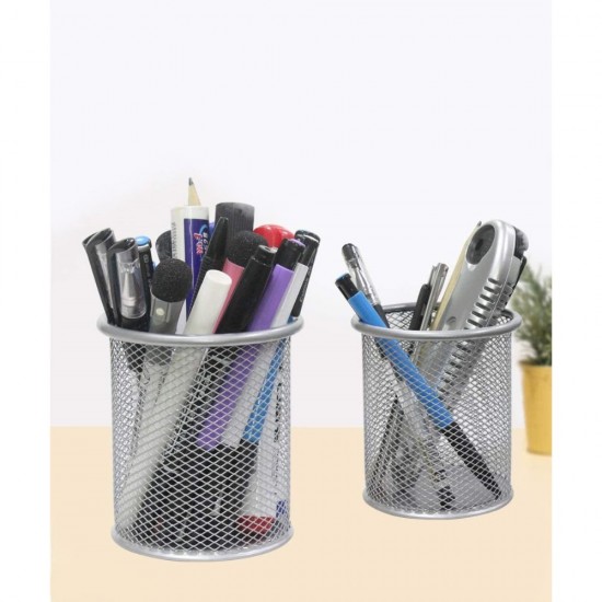 Suport Birou Cilindric Deli Vivid, 91x98 mm, Plasa Metalica Rosie, Suport pentru Pixuri, Suport pentru Pensule, Suport pentru Creioane, Suport pentru Markere, Suport Pixuri Birou, Organizator Pixuri, Organizator Instrumente de Scris Birou