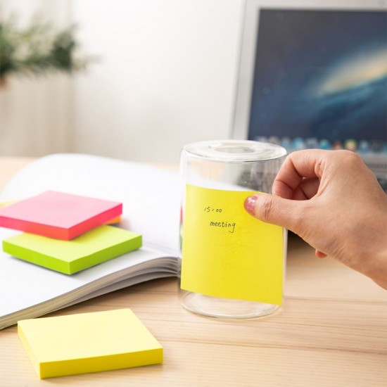 Notite Adezive, Deli Stick Up, 76x76 mm, Culori Neon, 400 Buc/Pachet, Notite Hartie cu Adeziv, Sticky Notite, Cuburi Hartie, Articole pentru Birou