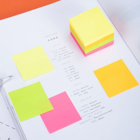 Notite Adezive, Deli Stick Up, 51x51 mm, Culori Neon, 400 Buc/Pachet, Notite Hartie cu Adeziv, Sticky Notite, Cuburi Hartie, Articole pentru Birou, Notite Adezive