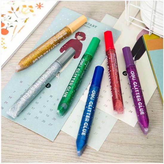 Lipici cu Sclipici, Deli Stick Up Classic 12 ml, 6 Buc/Set, Diverse Culori, pentru Decorat, Lipici cu Uscare Rapida, Lipici pentru Decorat, Lipici Lichid Decorat, Lipici Decorat Deli, Lipici cu Sclipici