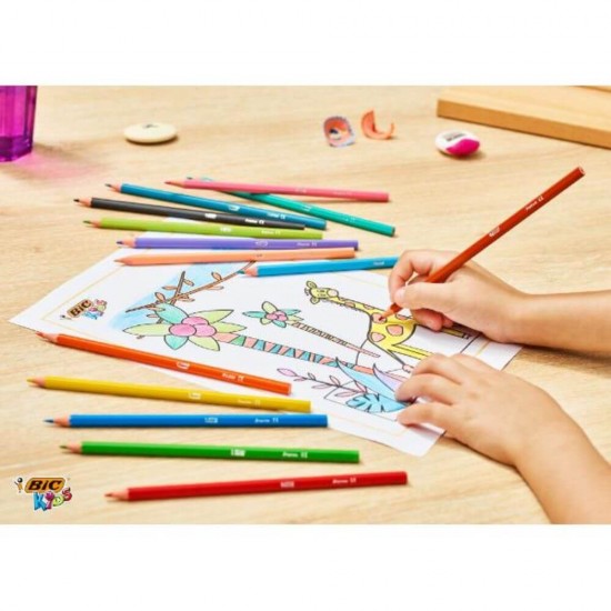 Set 18 Creioane Color BIC Tropicolors, 18 Culori, Fara Lemn, Corp Hexagonal din Rasina Sintetica, Set Creioane Colorate, Creioane Set, Creioane pentru Desen din Rasina Sintetica, Creioane Colorate pentru Scolari, Creioane de Colorat, Rechizite Scolare