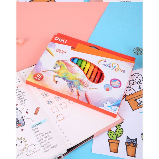 Set 18 Carioci Diverse Culori, Deli ColoRun, 1 mm Varf, Carioci Diverse Culori Deli,  Set de Carioci, Rechizite Scolare, Carioci cu Varf Subtire, Carioci Diverse Culori, Carioci pentru Gradinita, Carioci pentru Copii, Carioci pentru Scoala