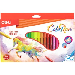 Set 24 Carioci Diverse Culori, Deli ColoRun, Lavabile, 1 mm Varf, Carioci Diverse Culori Deli,  Set de Carioci, Rechizite Scolare, Carioci cu Varf Subtire, Gama Deli ColoRun,  Carioci Diverse Culori, Carioci pentru Gradinita