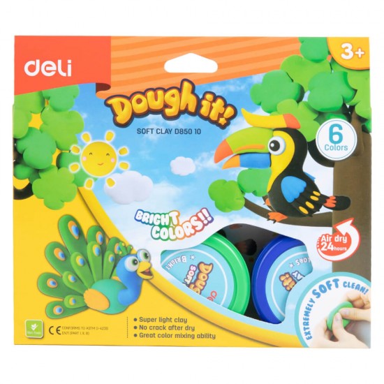 Plastelina la Borcan Deli, 6 Buc/Set, Plastilina, Plastilina Non-Toxica, Plastilina pentru Copii, Plastelina Colorata, Plastelina Multicolor, Plastelina Multicolora, Plastelina Copii, Plastelina cu Forma, Plastelina cu Forme, Plastelina la Borcan