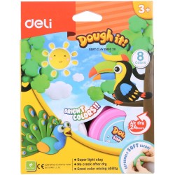 Plastelina la Borcan Deli, 8 Buc/Set, Plastilina, Plastilina Non-Toxica, Plastilina pentru Copii, Plastelina Colorata, Plastelina Multicolor, Plastelina Multicolora, Plastelina Copii, Plastelina cu Forma, Plastelina cu Forme, Plastelina la Borcan