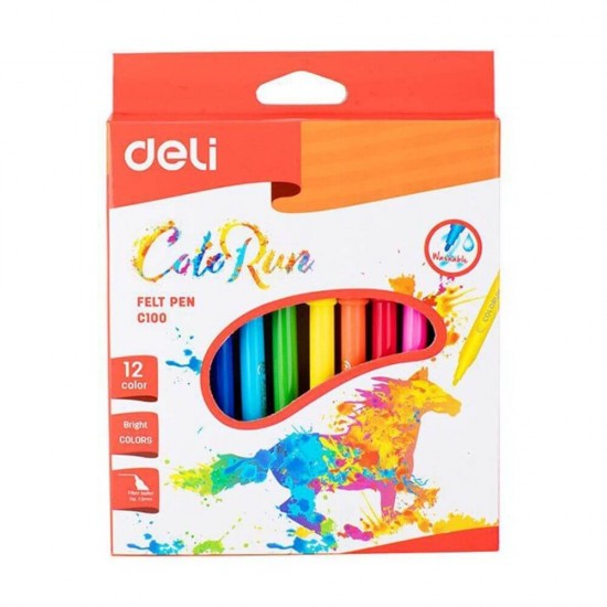 Set 12 Carioci DELI ColoRun, Varf de 1 mm, Set Carioci Colorate, Carioci Colorate, Carioci pentru Desen, Carioci Colorate pentru Scolari, Carioci de Colorat, Carioci Pastel, Seturi Colorate de Carioci, Rechizite Scolare