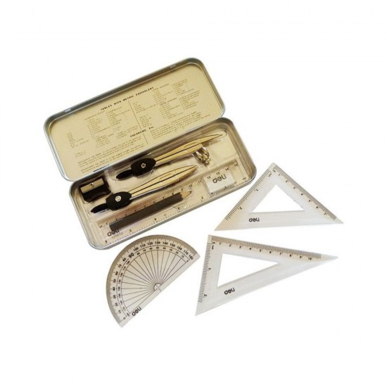 Trusa Geometrica Metalica DELI Oribit, 9 Piese, Instrumente Geometrice, Trusa Geometrie, Trusa Instrumente Geometrice, Instrumente de Geometrie, Rechizite Scolare