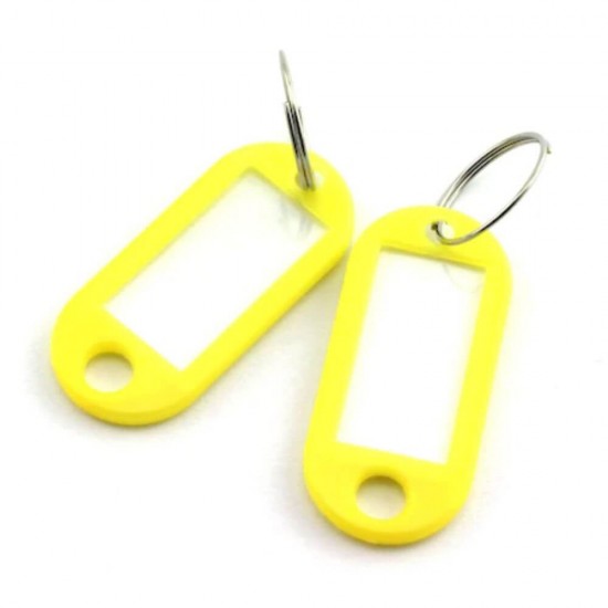 Set 10 Brelocuri Chei cu Eticheta EVOFFICE, 50x22 mm, Galbene, Breloc pentru Chei, Brelocuri cu Eticheta pentru Chei, Set Brelocuri Chei cu Eticheta, Brelocuri Chei cu Suport pentru Eticheta, Brelocuri cu Eticheta pentru Hotel