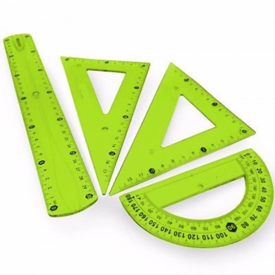 Set 4 Piese de Geometrie Deli, Verde, Trusa Geometrie, Trusa Geometrie din Plastic, Trusa Geometrie Deli, Set Geometrie, Set Geometrie Deli, Set Geometrie din Plastic, Trusa Geometrie de Calitate