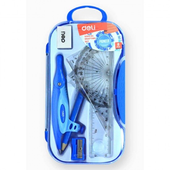 Trusa Geometrica DELI Pioneer, 8 Piese, Instrumente Geometrice, Trusa Geometrie, Trusa Instrumente Geometrice, Instrumente de Geometrie, Rechizite Scolare, Truse Geometrie, Truse Piese Geometrie