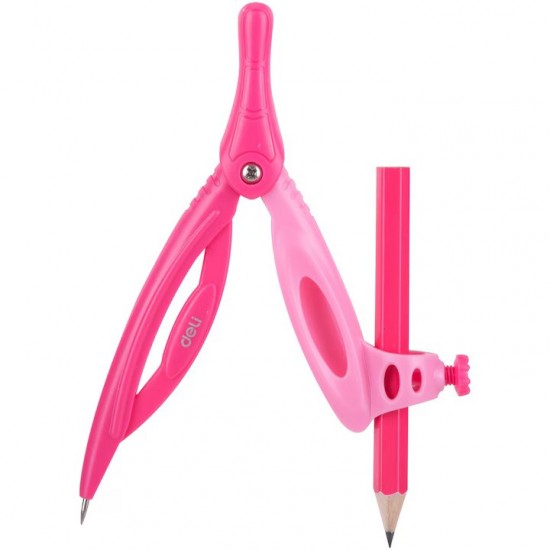 Trusa Geometrie Deli, 7 Piese/cutie Plastic, Culoare Roz
