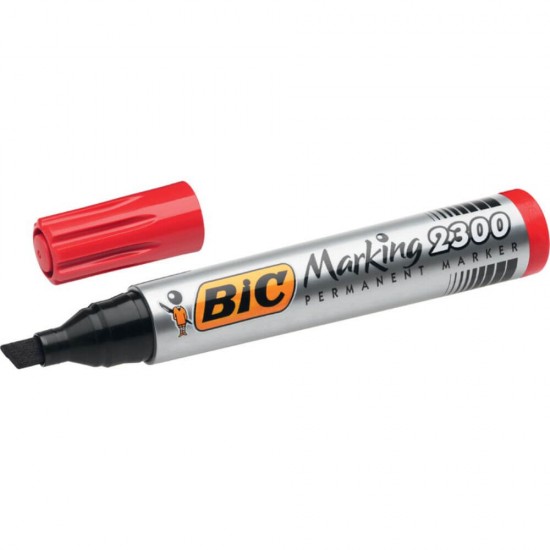 Marker Permanent BIC 2300, Varf Tesit de 3-5 mm, Cerneala Rosie pe Baza de Alcool, Markere Permanente cu Varf tesit, Marker Rosu, Markere Rosii, Marker cu Cerneala Rosie, Marker Permanent, Marker Permanent Rosu, Marker cu Cerneala Rosie