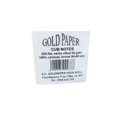 Rezerva Cub Hartie 9x9 cm GoldPaper, 500 File/Set, Alba, Fara Lipire, Notite Adezive, Cub Hartie Alba
