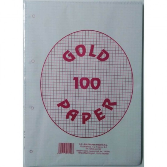Rezerva Caiet Mecanic A4 Matematica GOLDPAPER, 100 Coli/Top, 55 g/mÂ², Top Foi Matematica, Rezerve Foi Caiet, Foi Aritmetica, Rezerve Foi Aritmetica A4, Rezerva Caiet Mecanic A4, File pentru Caiet Mecanic