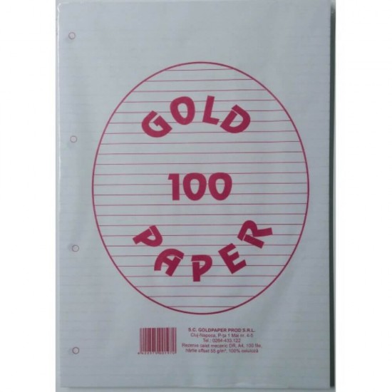 Rezerva Caiet Mecanic A4 Dictando GOLDPAPER, 100 Coli/Top, 55 g/mÂ², Top Foi Dictando, Rezerve Foi Caiet, Foi Dictando, Rezerve Foi Dictando A4, Rezerva Caiet Mecanic A4, File pentru Caiet Mecanic