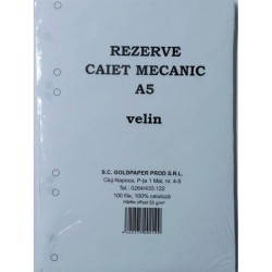 Rezerva Caiet Mecanic A5 Velin GOLDPAPER, 100 Coli/Top, Top Foi Veline, Rezerve Foi Caiet, Foi Veline, Rezerve Foi Veline A5, Rezerva Caiet Mecanic A5, File pentru Caiet Mecanic