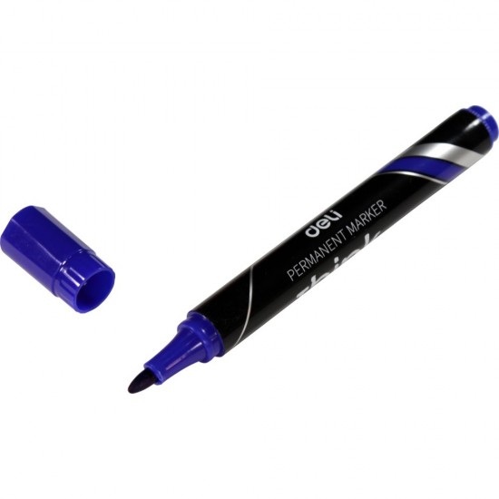 Marker Permanent Deli Think, Varf 1.5 mm, Albastru, Pentru Suprafete Multiple, 1 Buc, Cerneala Albastra pe Baza de Alcool, Markere Permanente cu Varf, Marker Permanent Albastru
