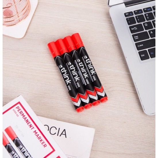 Marker Permanent Deli Think, Varf 1.5 mm, Rosu, Pentru Suprafete Multiple, 1 Buc, Cerneala Rosie pe Baza de Alcool, Markere Permanente cu Varf, Marker Permanent Rosu