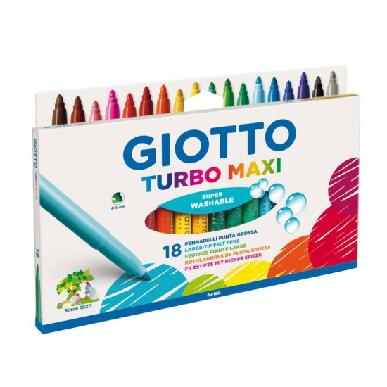 Carioca Lavabila, Varf 5mm, 18 Culori/blister, Giotto Turbo Maxi