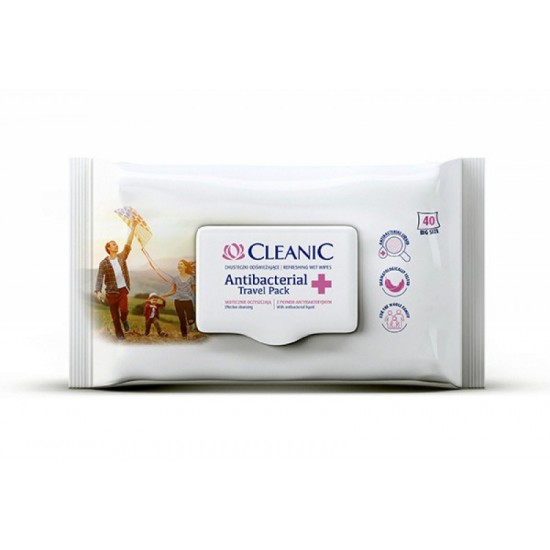 Servetele Umede Cleanic Travel, Antibacteriene, Recomfortante, 40 Buc/pachet, Pentru Calatorii