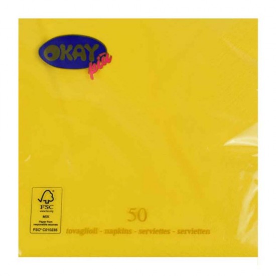 Servetele Okay Giallo Limone, Culoare Galben Lamaie, Dimensiune 33x33 cm, 2 Straturi, 50 Foi/Pachet