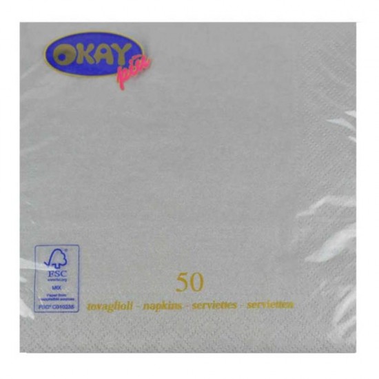 Servetele Okay Argento, Culoare Argintiu, Dimensiune 33x33 cm, 2 Straturi, 50 Foi/Pachet