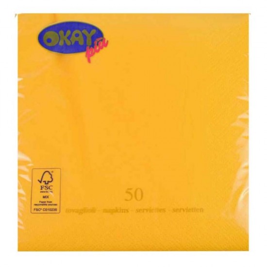 Servetele Okay Giallo Sole, Culoare Galben, Dimensiune 33x33 cm, 2 Straturi, 50 Foi/Pachet
