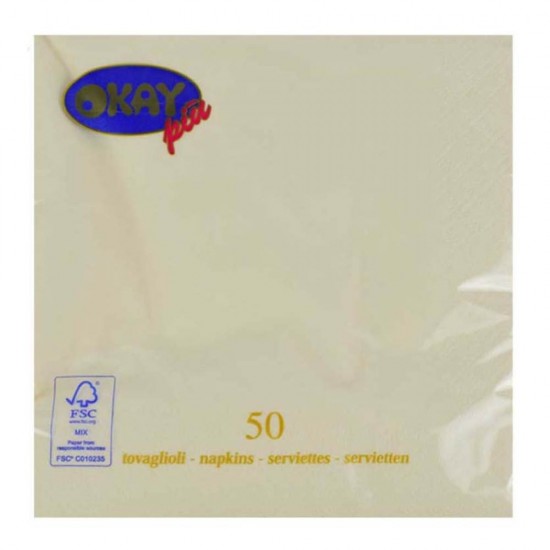 Servetele Okay Panna, Culoare Crem, Dimensiune 33x33 cm, 2 Straturi, 50 Foi/Pachet