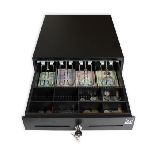 Sertar Metalic de Bani CD410T-BK Metter, Negru, Sertar de Bani, Sertare de Bani, Sertare Bani, Sertar Bani, Sertare Metalice de Bani, Sertare Depozitare Bani, Sertare Bancnote, Sertare Casa de Marcat, Sertare pentru bani, Sertar pentru Bani