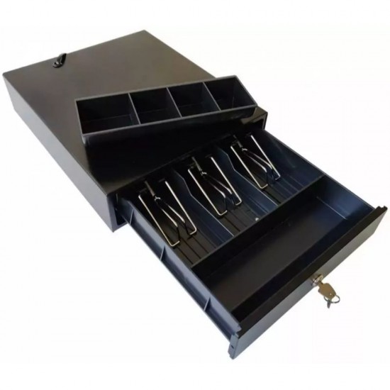 Sertar de Bani Metalic Mic CDE300BK, 3 Compartimente Bacnote si 4 Compartimente Monede, Culoare Negru