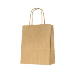 Set 100 de Sacose Natur cu Maner Rasucit, 180x80x220 mm, Hartie Kraft Natur 90 g