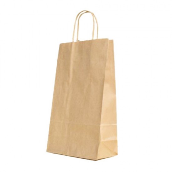 Set 100 de Sacose Natur cu Maner Rasucit, 180x80x290 mm, Hartie Kraft Natur 90 g