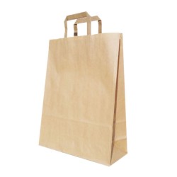 Set 100 de Sacose Natur cu Maner din Banda, 220x100x280 mm, Hartie Kraft Natur 70 g