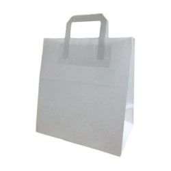 Set 100 de Sacose Albe cu Maner din Banda, 270x160x290 mm, Hartie Kraft Albit 80 g