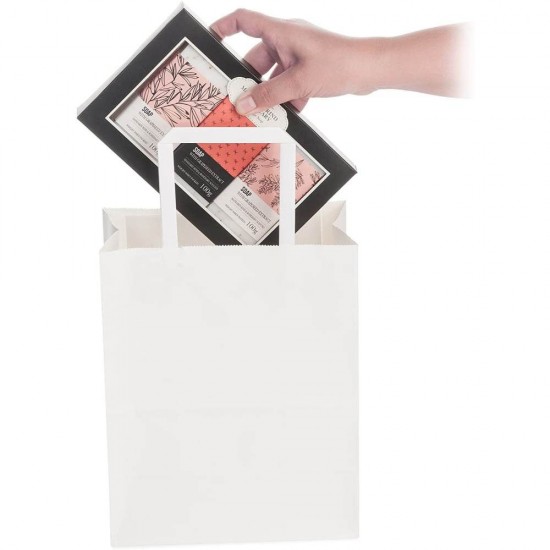 Set 100 de Sacose Albe cu Maner din Banda, 270x160x290 mm, Hartie Kraft Albit 80 g