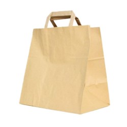 Set 250 de Sacose Natur cu Maner din Banda, 280x170x290 mm, Hartie Kraft Natur 80 g